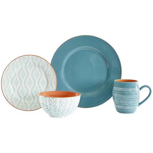 Ankara 16 Piece Stoneware Dinnerware Set, Turquoise