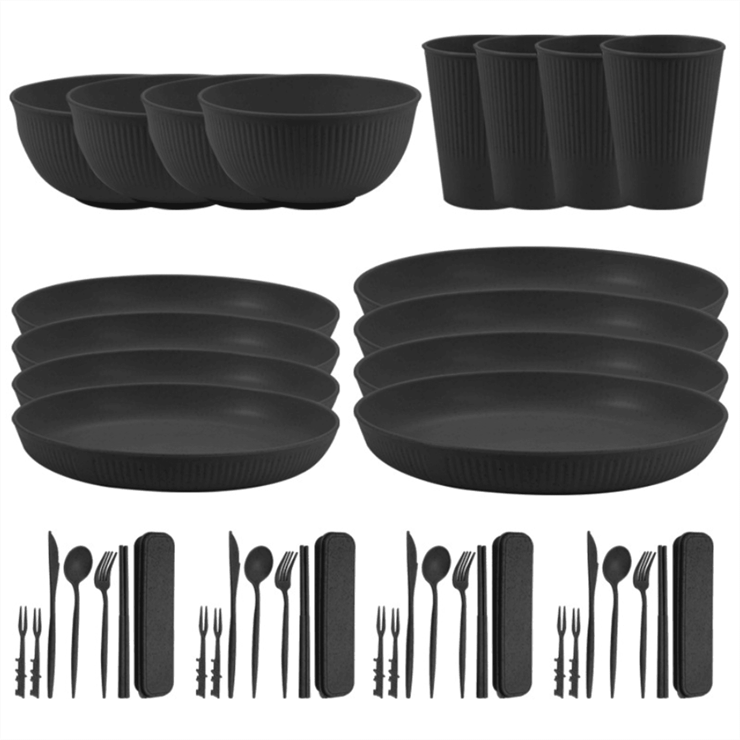 Aokelily Wheat Straw Dinnerware Sets, 44pcs Dishes Dinnerware Sets Microwave and Dishwasher Safe, Lightweight Unbreakable Dish Set, Reusable Dinner Plates and Bowls Sets