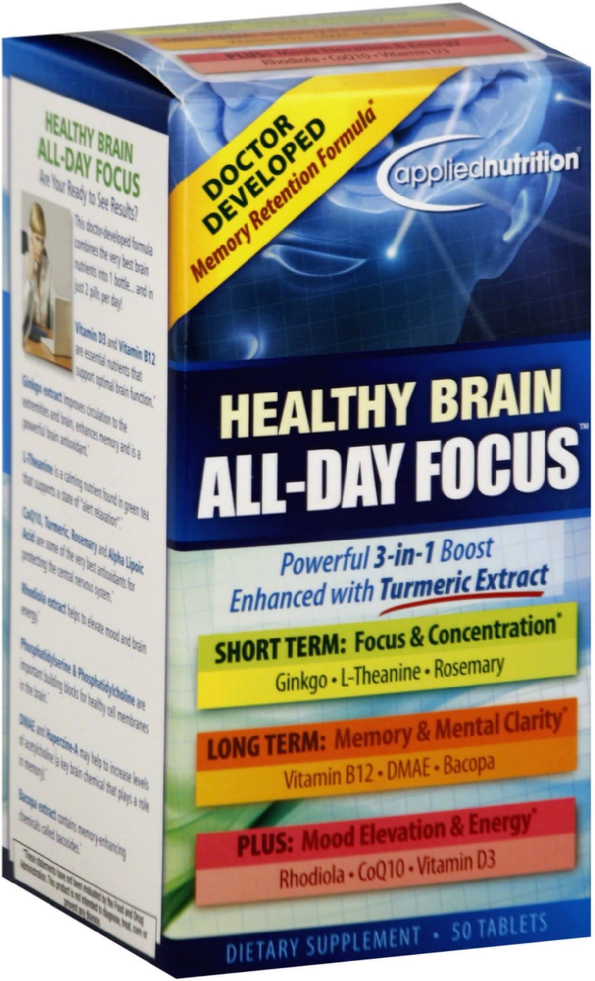 Applied Nutrition Healthy Brain All-Day Focus Tablets 50 ea (Pack of 3)