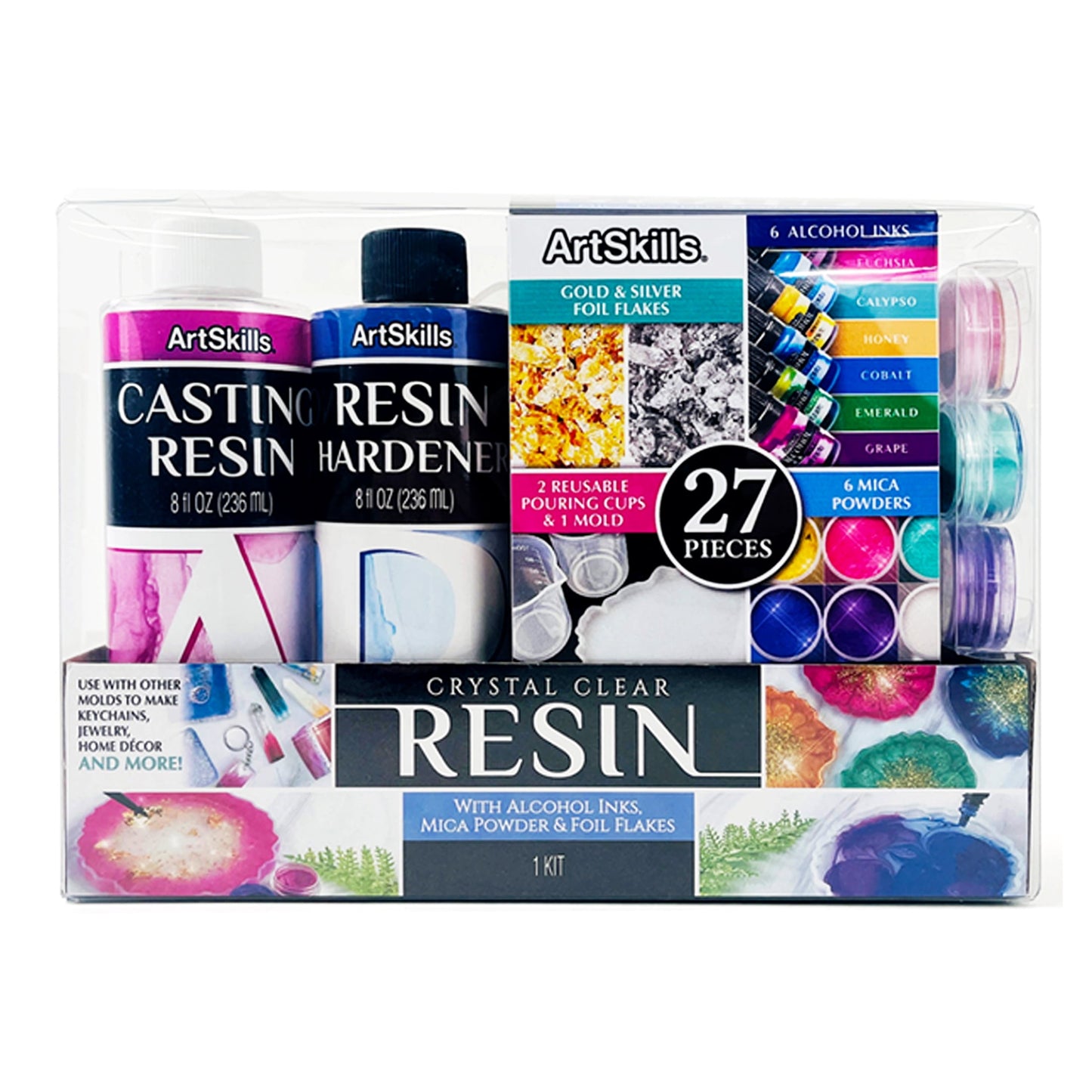 ArtSkills DIY Resin Kit for Unisex Teen and Adult Beginners with Resin Molds and Accessories, 27 Pc