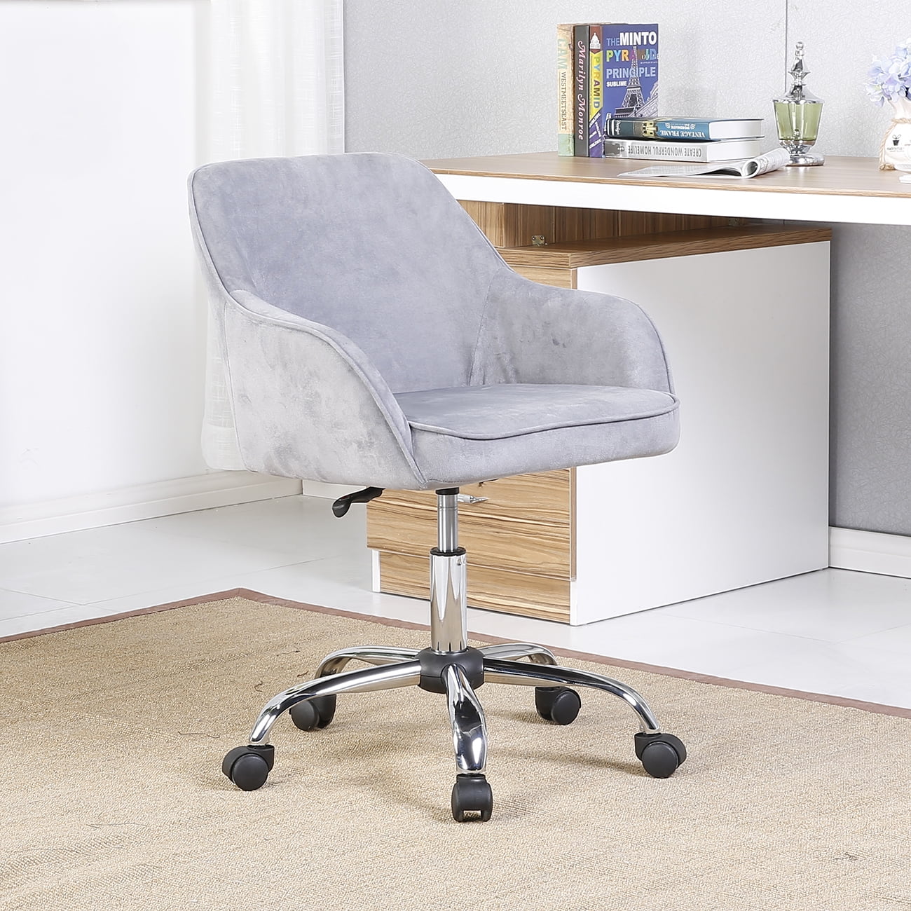 BELLEZE Modern Home Office Velvet Computer Desk Chair - Nora (Charcoal)