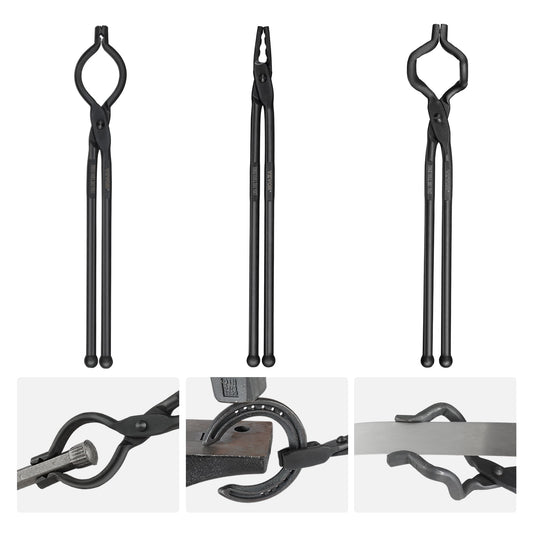 BENTISM Blacksmith Tongs, 18" 3 PCS, V-Bit Bolt Tongs, Wolf Jaw Tongs and Z V-Bit Tongs, Carbon Steel Forge Tongs with A3 Steel Rivets, for Beginner and Seasoned Blacksmiths, Bladesmiths