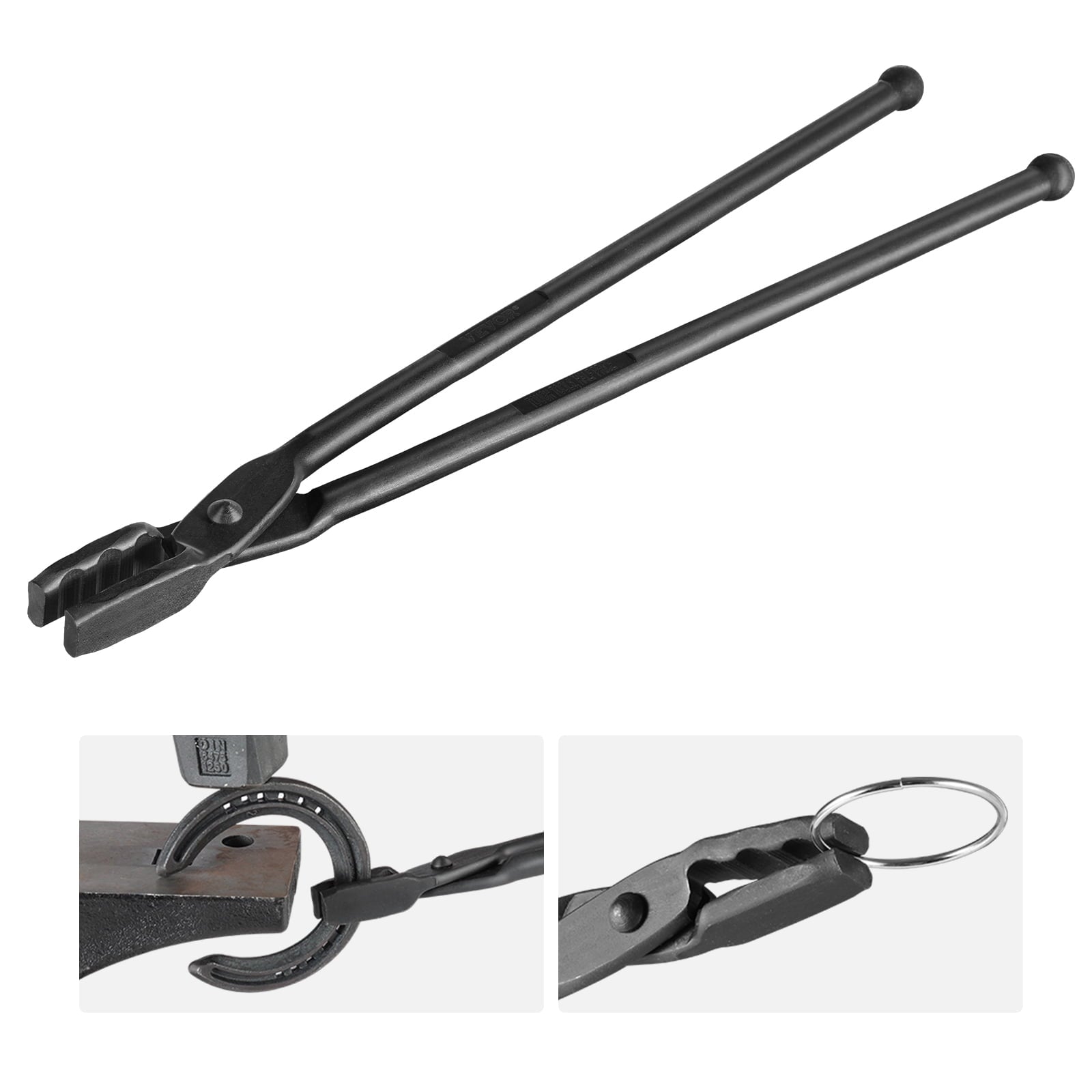 BENTISM Blacksmith Tongs, 18” Wolf Jaw Tongs, Carbon Steel Forge Tongs with A3 Steel Rivets, for Horseshoes, Curved Shapes, Block Forgings, for Beginner and Seasoned Blacksmiths and Bladesmiths