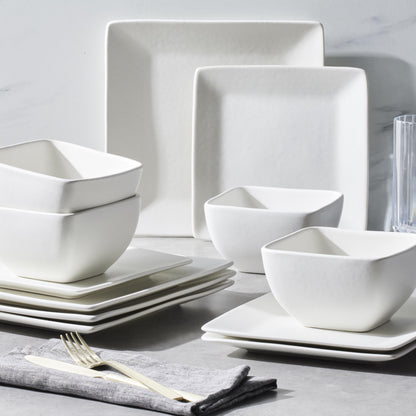 Better Homes & Gardens Anderson Grey Square-Shaped Stoneware 12-Piece Dinnerware Set