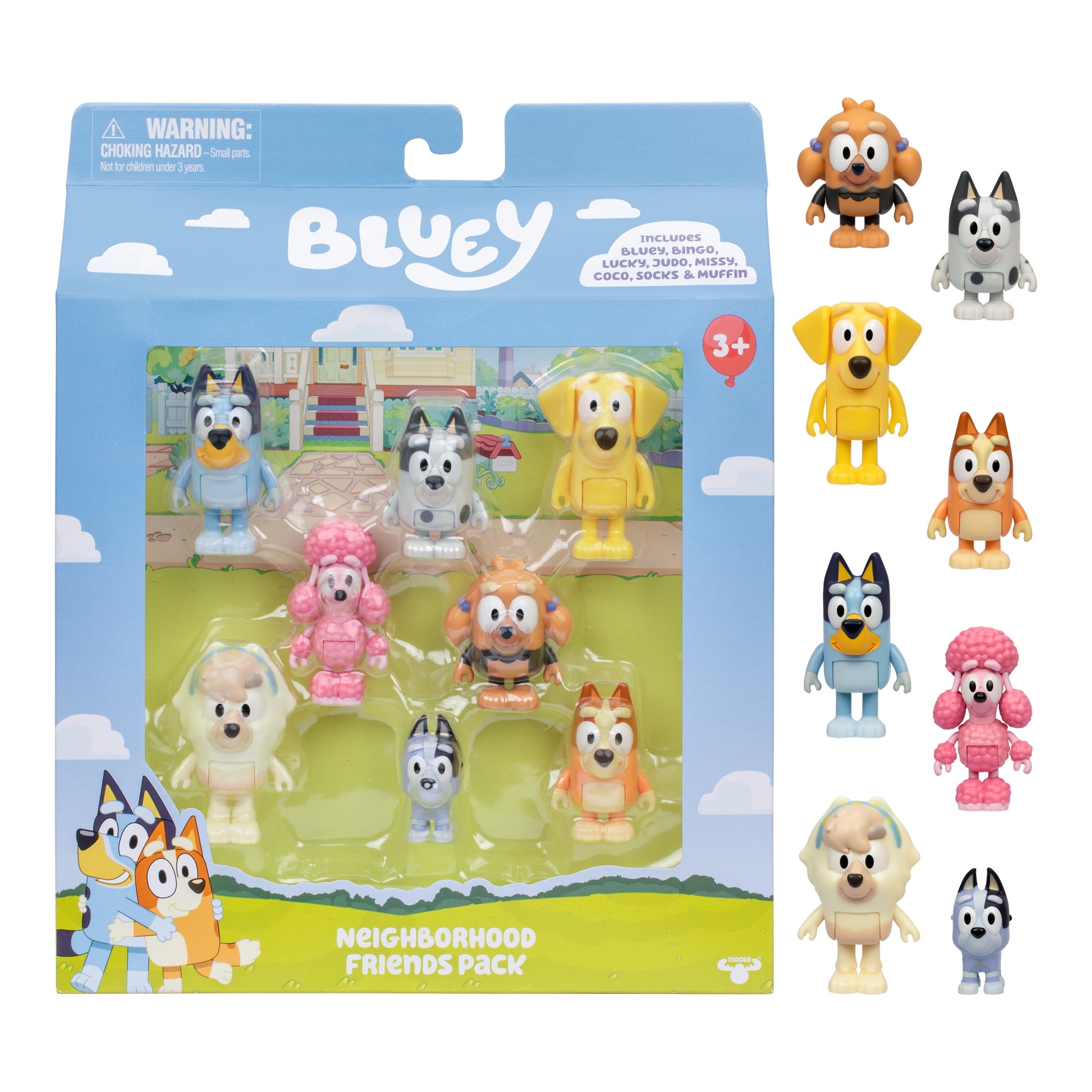 Bluey Neighborhood Friends 8 Pack, 2-2.5 Inch Articulated Figures, Ages 3+