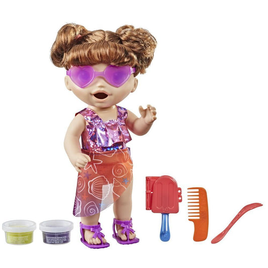 Baby Alive Sunshine Snacks Doll, Eats and "Poops," Waterplay Baby Doll, Ice Pop Mold, Toy for Kids 3 and Up, Brown Hair