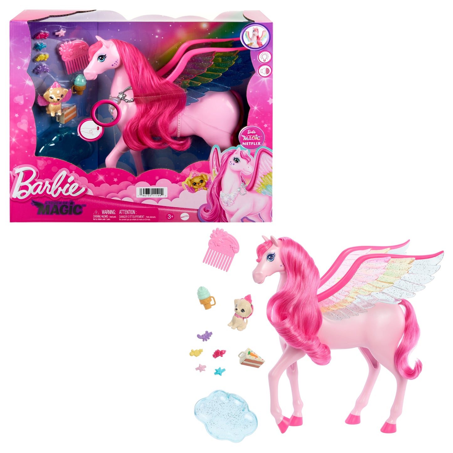 Barbie A Touch of Magic Pink Pegasus with Puppy, Winged Horse Toys with Lights and Sounds