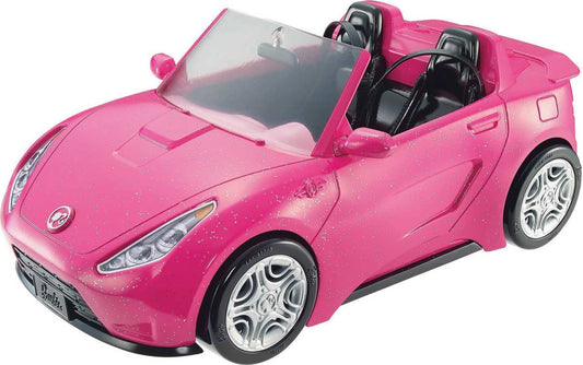 Barbie Convertible Toy Car, Sparkly Pink 2-Seater with Rolling Wheels