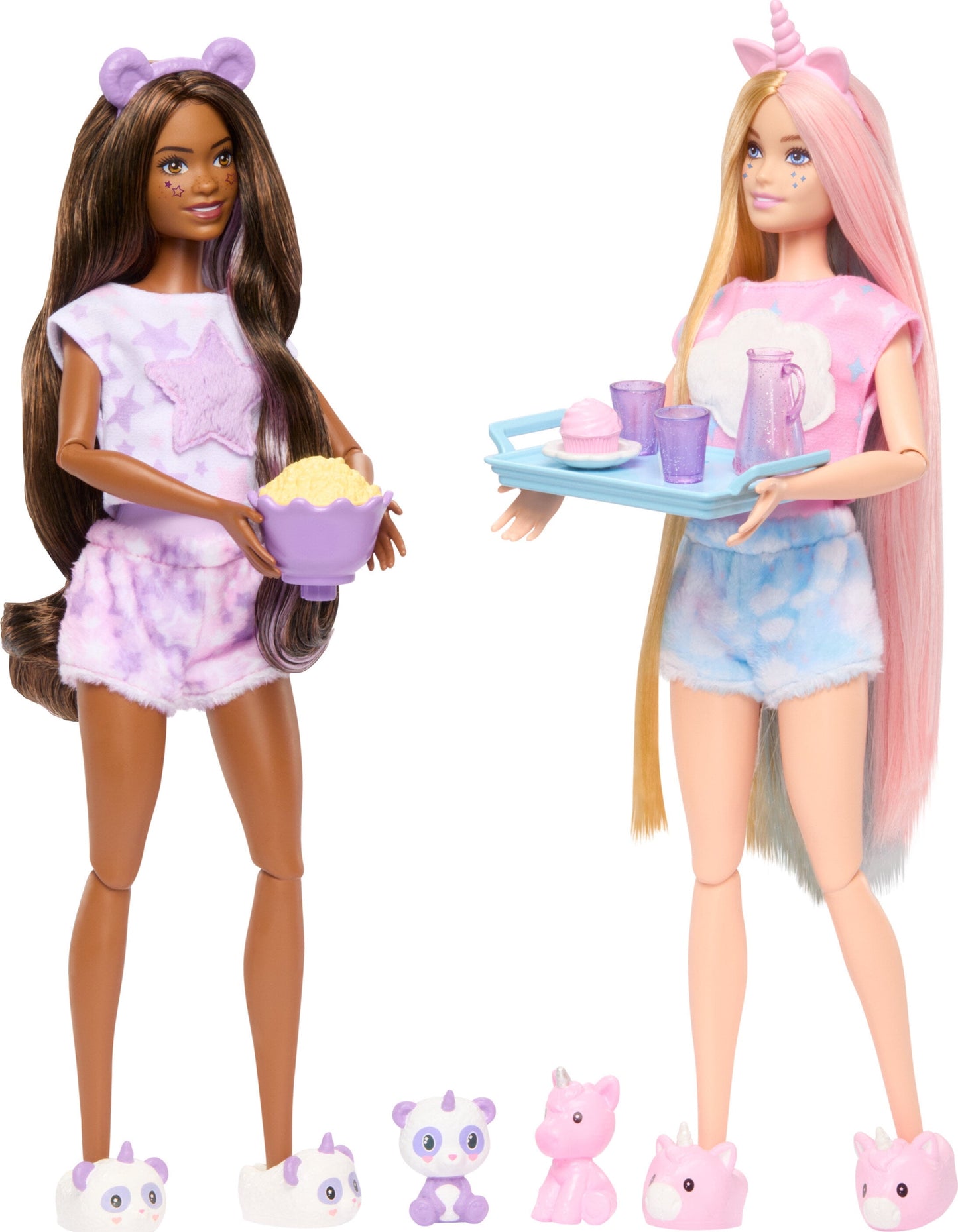 Barbie Cutie Reveal Slumber Party Gift Set with 2 Dolls & 2 Pets, 35+ Surprises, Cozy Cute Tees