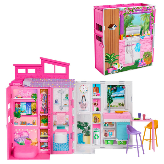 Barbie Getaway House, Doll House Playset with 4 Play Areas, 26.06 in, Plastic