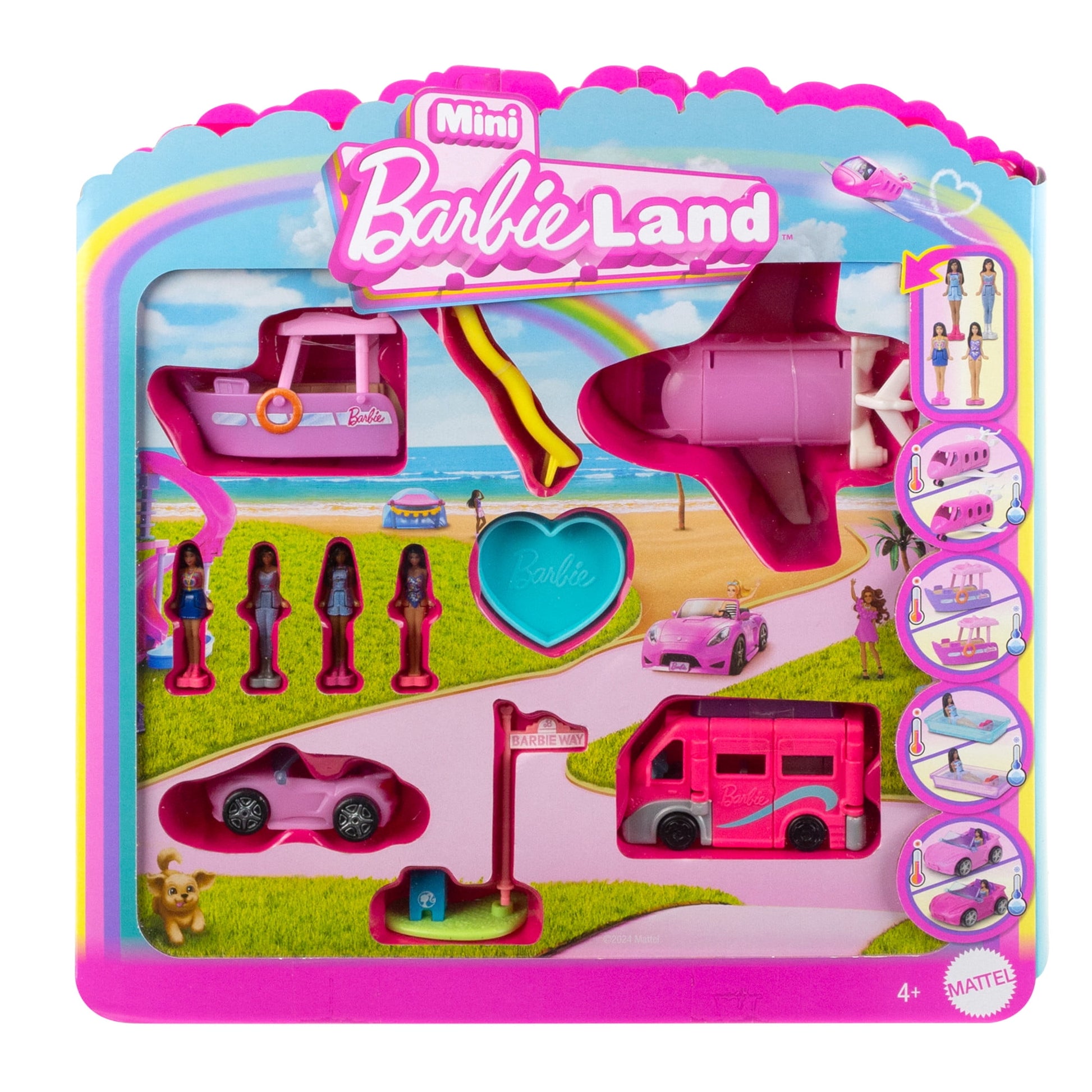 Barbie Mini BarbieLand 4-Pack Doll & Vehicle Set, 4 1.5-inch Dolls & 4 Iconic Toy Vehicles