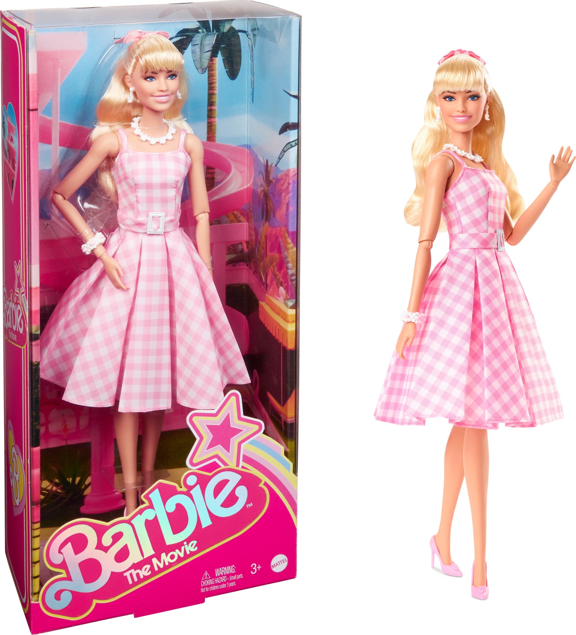 Barbie The Movie Collectible Doll, Margot Robbie as Barbie in Pink Gingham Dress, Toy for 3 Years and Up