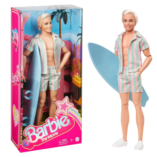 Barbie The Movie Ken Doll Wearing Pastel Striped Beach Matching Set