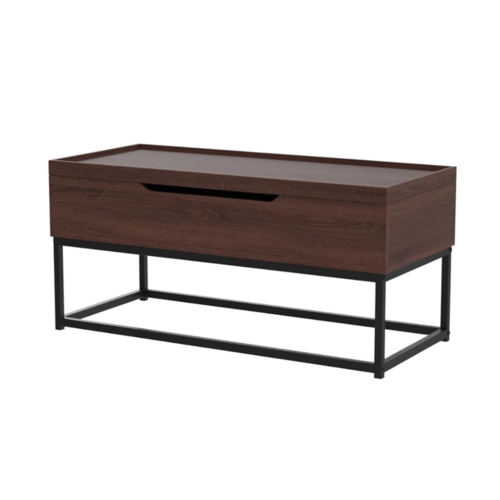 44in Lift Top Coffee Table, Large Adjustable Elevated Tabletop Furniture for Living Room, Office, Bonus Room w/Tray Edge Surface, Wood-Grain Finish, Hidden Storage - Brown