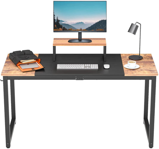 BestOffice Computer desk with monitor standpipe, writing desk, home office hook, modern study desk, stable structure, Natural