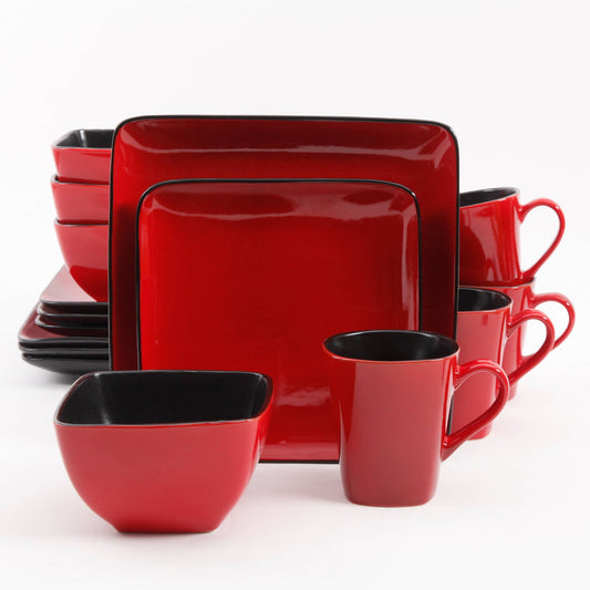 Better Homes & Gardens Rave Square Dinnerware, Red, Set Of 16