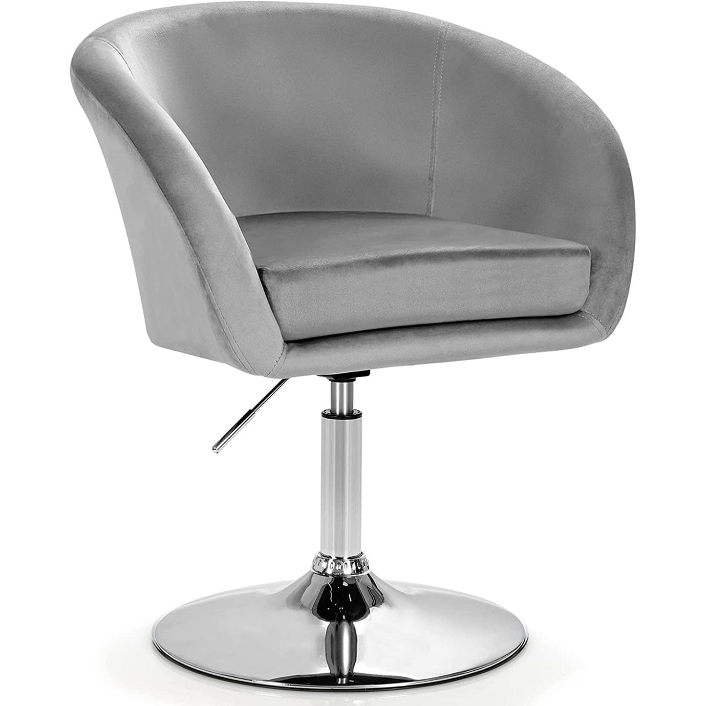 Bilot Vanity Chair, Height Adjustable Modern Velvet Makeup Chair with Chrome Frame, Round-Back, Comfortable Swivel Accent Leisure Chair for Living Room, Bedroom (Grey)