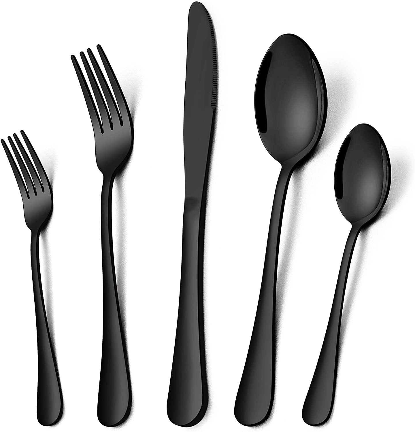 Black Silverware Set, Vesteel 20 Piece Stainless Steel Flatware Cutlery Set for 4, Mirror Finish, Dishwasher Safe