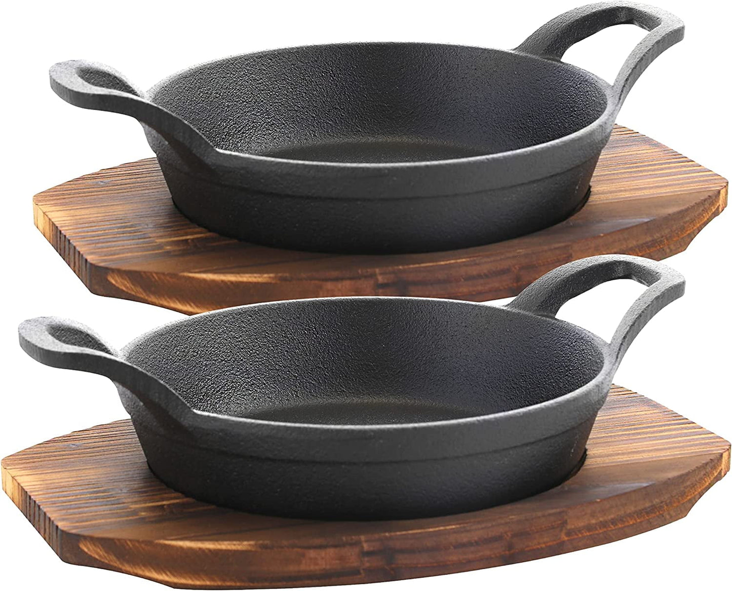 Bruntmor | 4 Piece Pre-Seasoned Cast Iron Fajita Skillets And Sizzle Plates