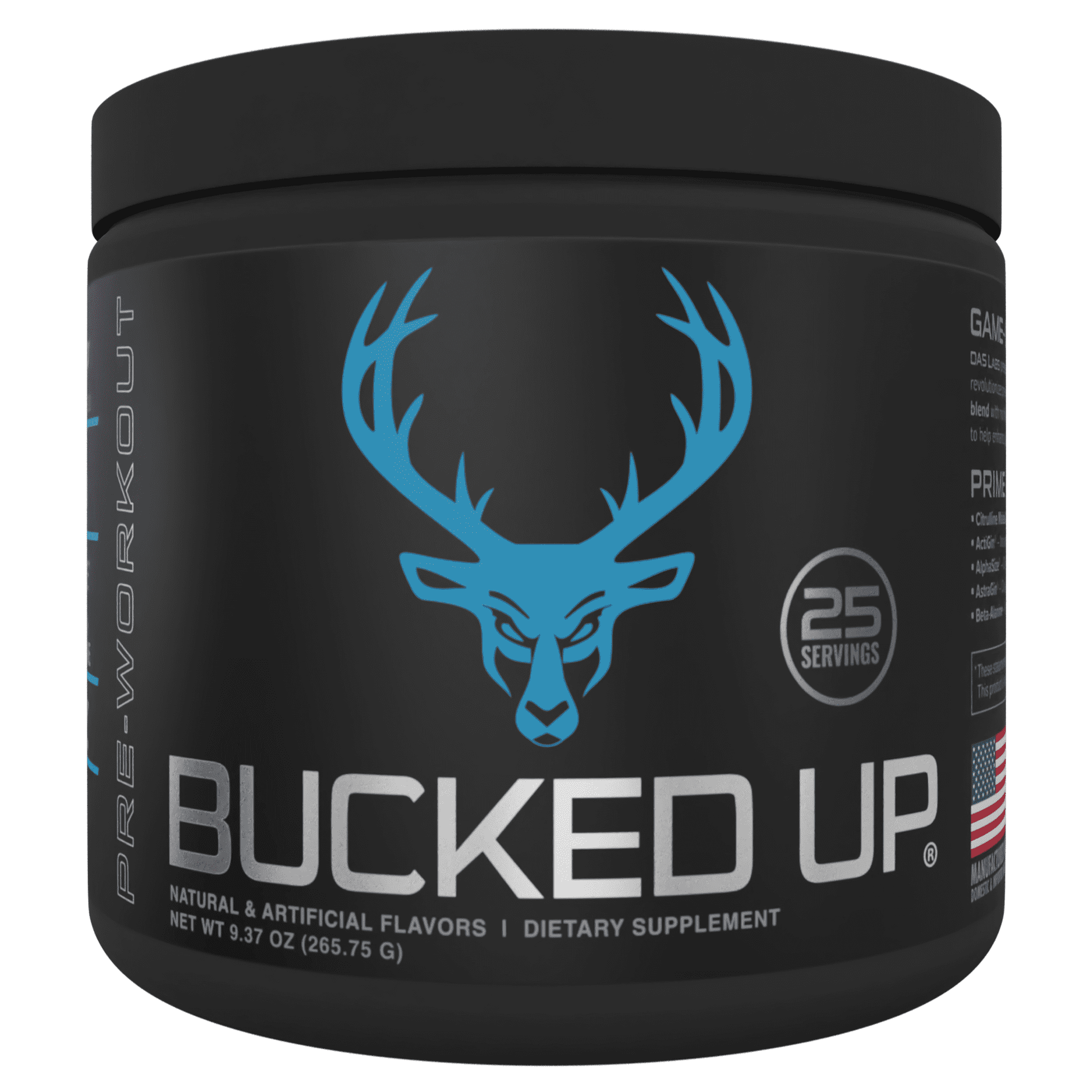 Bucked Up Pre-Workout Powder, Blue Raz, Vitamin B12 & 200mg Caffeine, 25 Servings