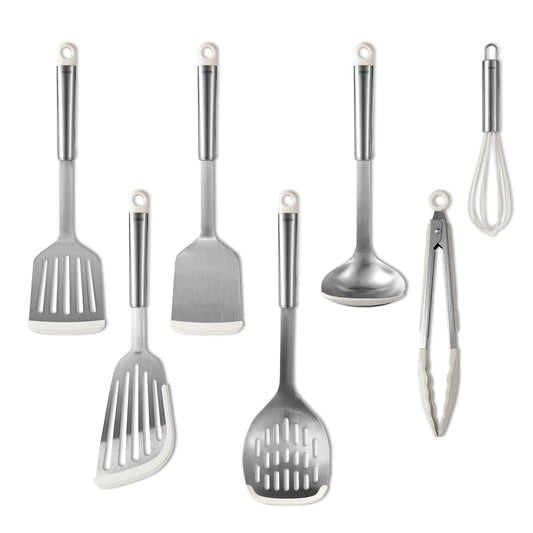 CAROTE 7 Piece Stainless Steel Kitchen Utensil Set, Cooking Utensils Set, White