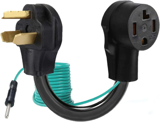 CCJR 4 Prong to 3 Prong Dryer Plug Adapter with Green Ground Wire, Connects 4-Prong New Dryer to 3 Prong Old Dryer Receptacle, 10-30P to 14-30R Dryer Adapter, STW 10AWG3C