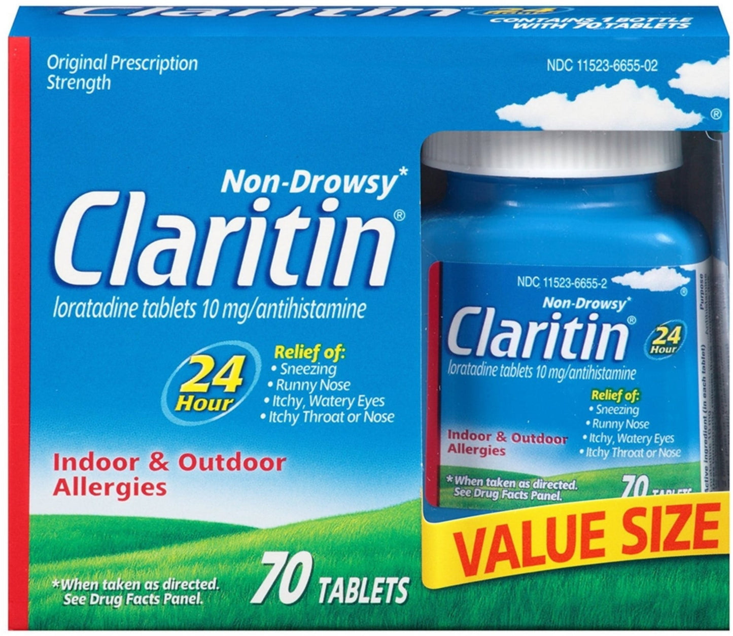 CLARITIN 24 Hour Non Drowsy 10 mg Allergy Relief Tablets 70 ea (Pack of 3)