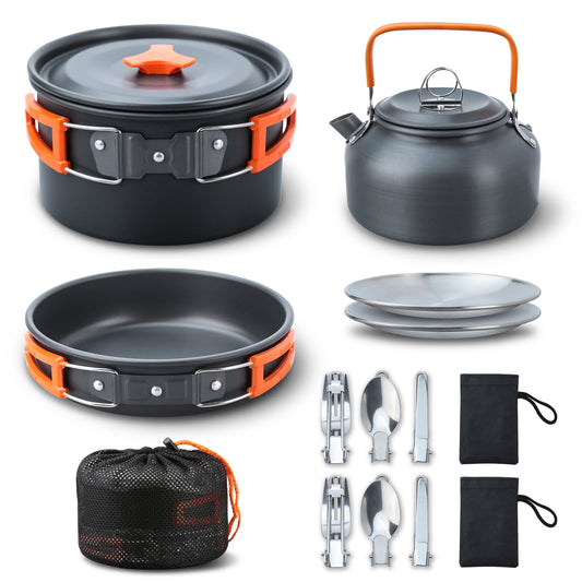 Camping Cooking Set Camping Cookware Set 16pcs Camping Pot pan Set Nesting Camp Cook Set Camping&Hiking cookware Camping Backpacking Pans Set