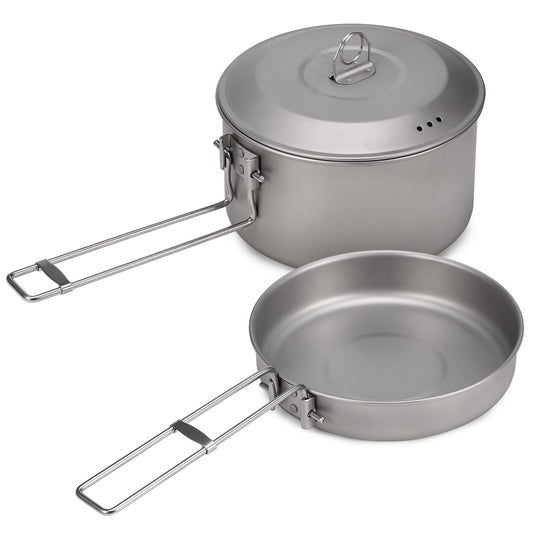 Camping Cookware Set  Pot and Fry Pan Set with Lid and Foldable Handles for  Camping Hiking Backpacking Picnic