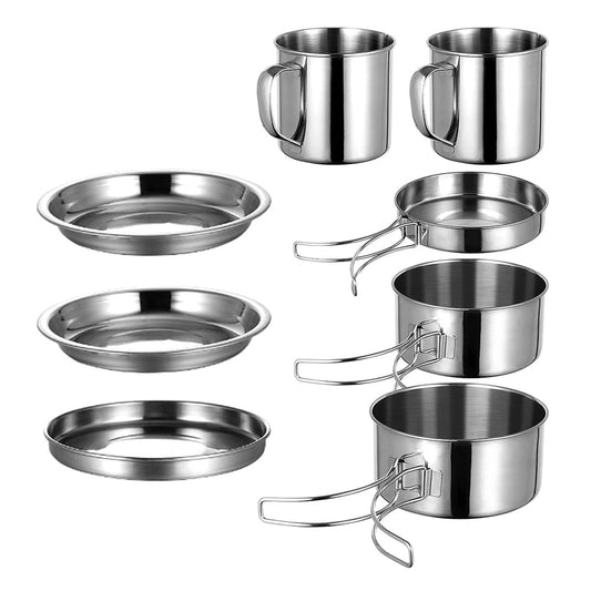 Camping Pot Outdoor Hiking Gear Pans Cookware Stainless Steel Cooking Tool Set Travel