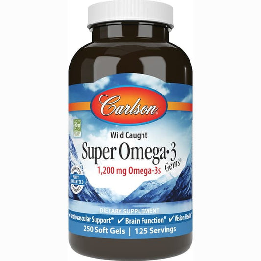 Carlson Wild Caught Super Omega-3 Gems, 1200 mg, 250 Soft Gels,