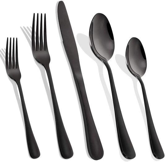 Cibeat Black Silverware Set, 20 Pcs Flatware Set, Stainless Steel Kitchen Restaurant Tableware Cutlery Set, Service for 4, Include Knife/Fork/Spoon