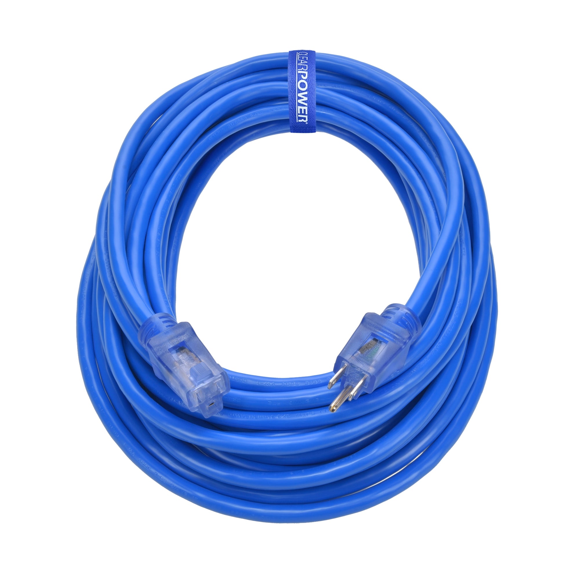 Clear Power 12/3 SJTW 50 ft Outdoor Extension Cord with Lighted Connector, Weather Resistant & Flame Retardant, Blue, CP10105