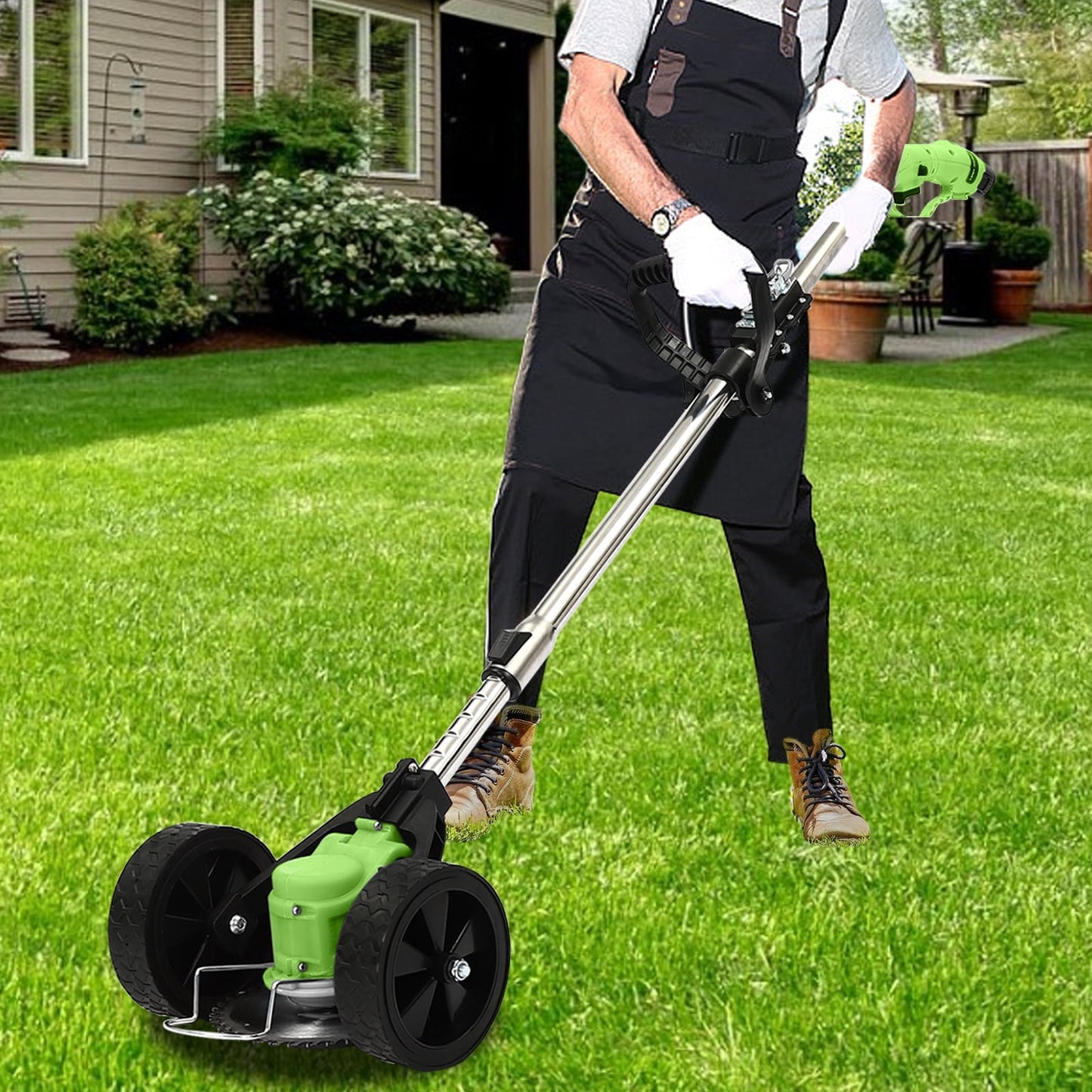 Cordless Foldable Lithium Mower with Wheels Green Mini-mower Grass Trimmer Yard