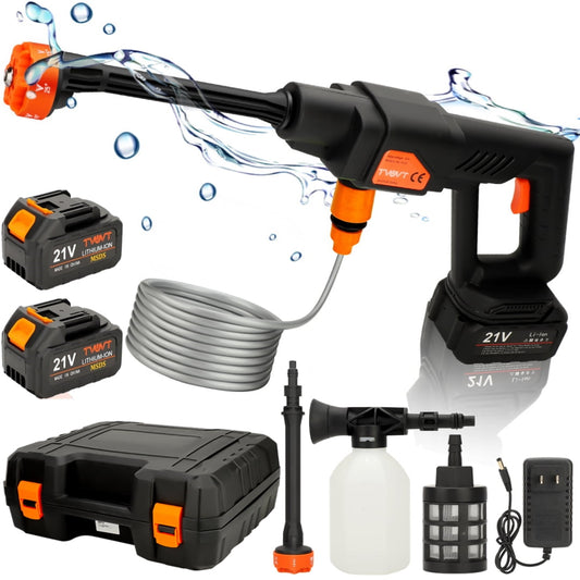 15000mAh 21V Cordless Pressure Washer with 2 Rechargeable Battery, 16.4FT Water Pipe and 6 in 1 Nozzles Car Power Cleaner Machine, 435PSI