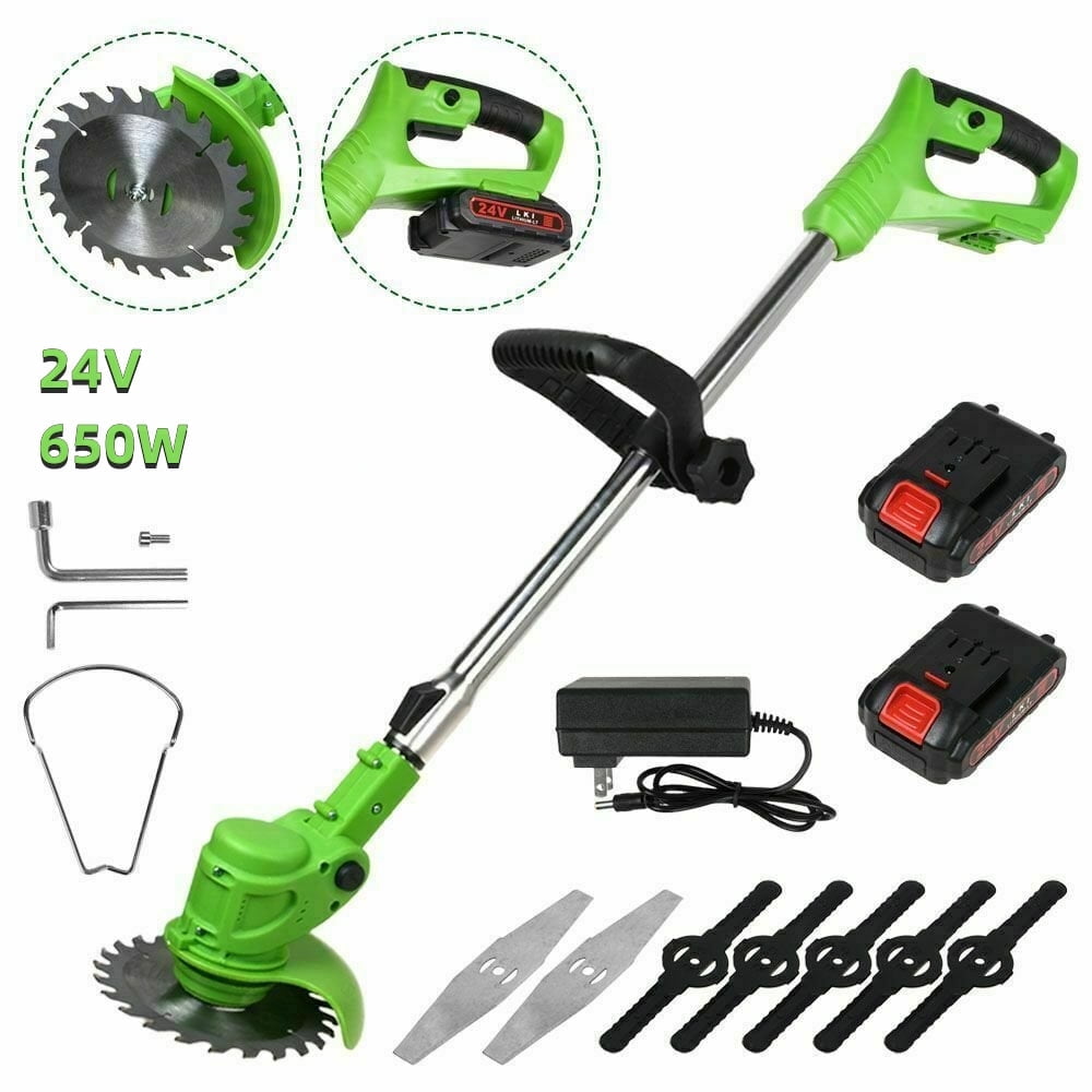 Electric Cordless Grass Trimmer, Cordless Weed Eaters Wacker, 24V 650W Battery Operated String Trimmer Mower, Weed Lawn Edger Eater, Electric Grass Cuting Machine with Wheels