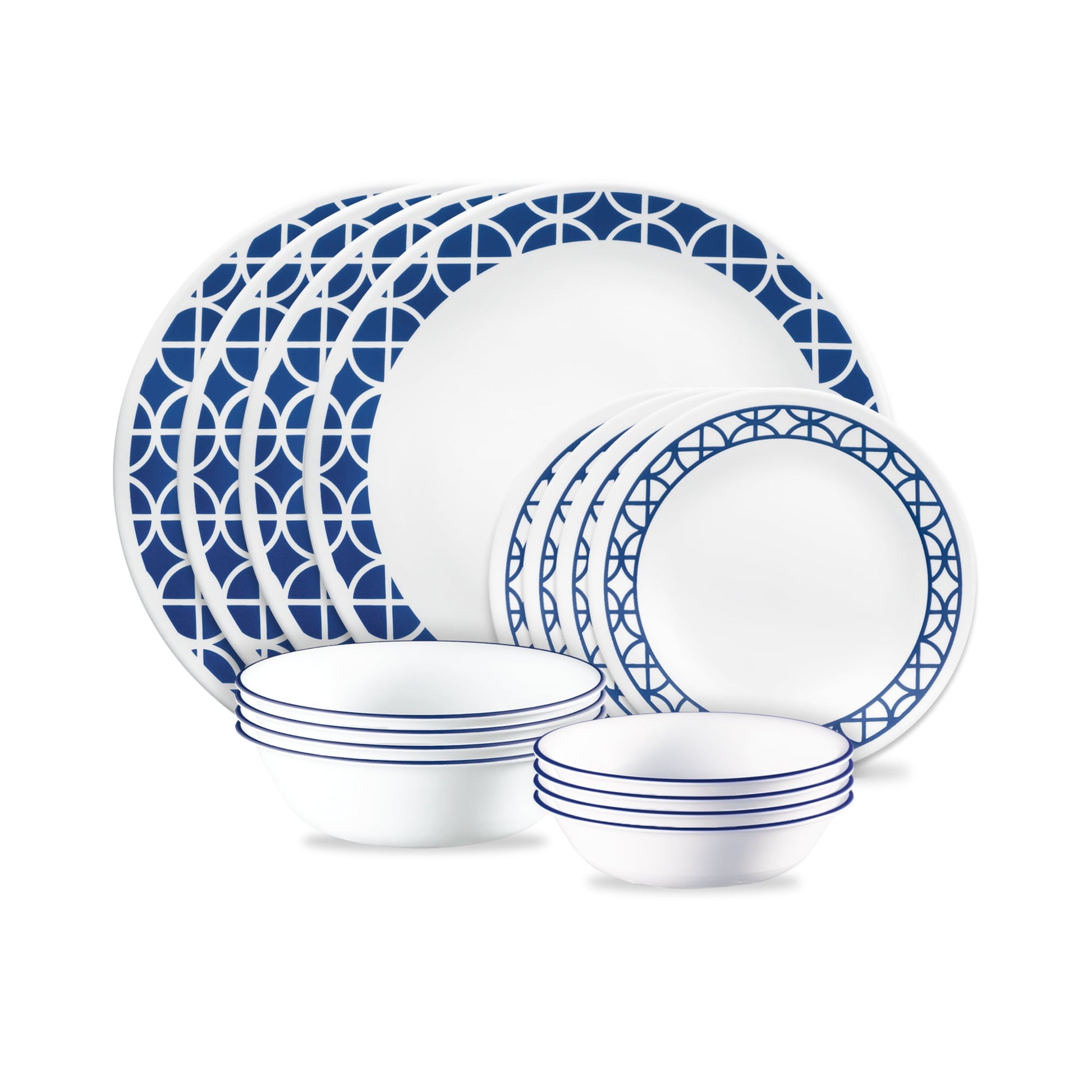 Corelle Cobalt Circles 16-piece Mugless Dinnerware Set, Service of 4