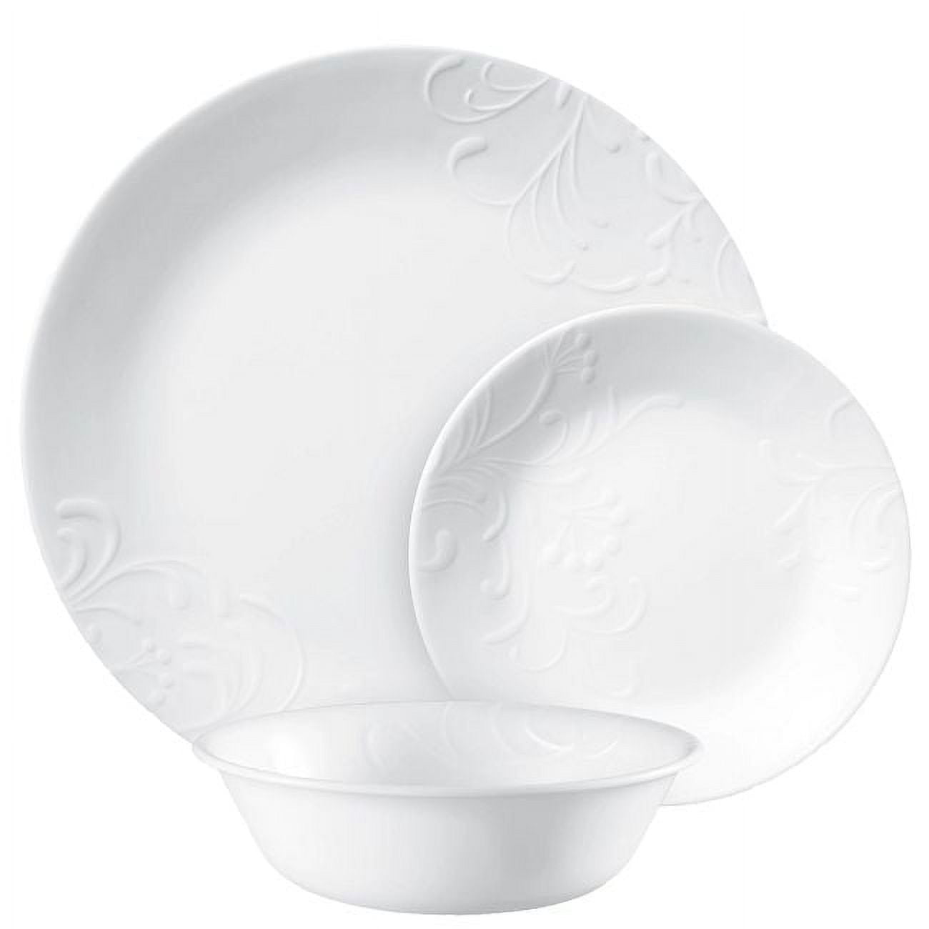 Corelle Madeline Embossed, 12 Piece, White, Dinnerware Set