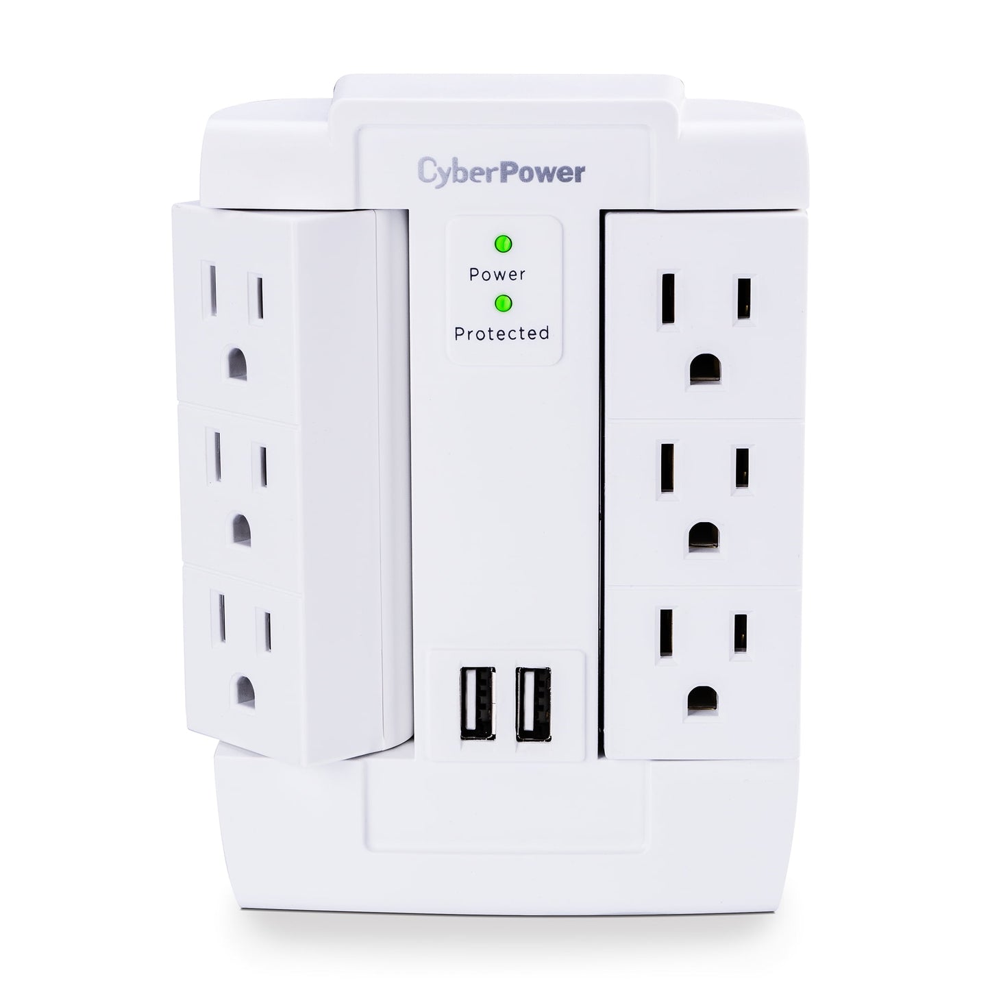 CyberPower CSP600WSURC2 6-Outlet Swivel Professional Surge Protector Wall Tap With 2 USB Ports