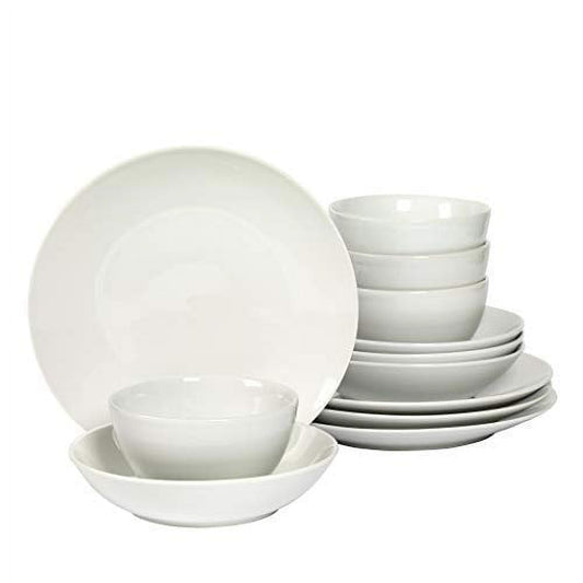 Denmark Tools for Cooks 12-Piece White Porcelain Dinnerware Set of Dinner Plates, Bowls - Service for 4