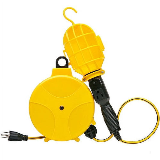 Designers Edge E216 20' Yellow Retractable Cord Reel with Handheld Work Lights