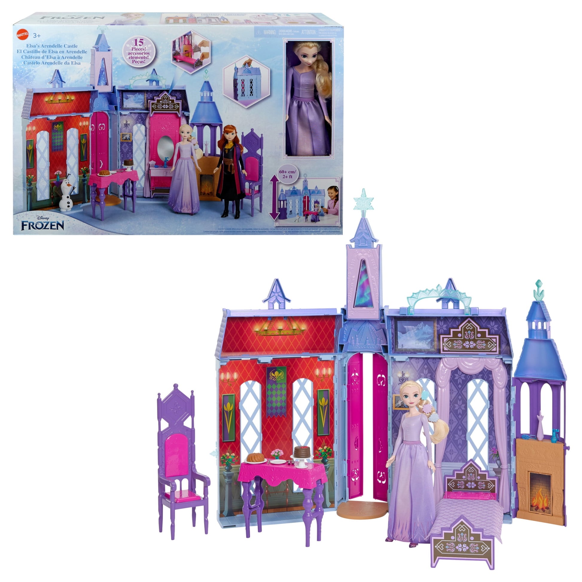 Disney Frozen Arendelle Castle Dollhouse with Elsa Fashion Doll, 4 Play Areas and 15 Accessories