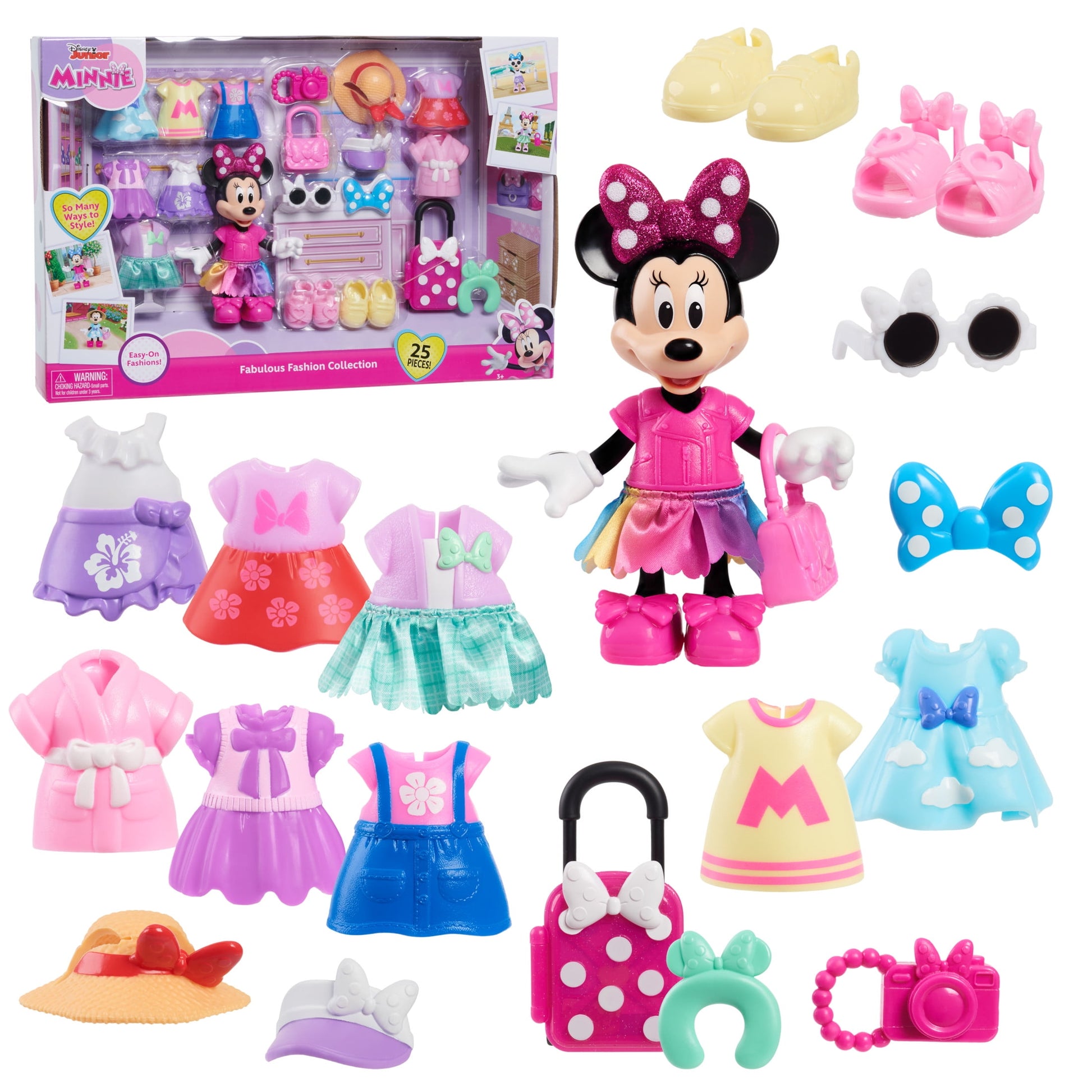 Disney Junior Minnie Mouse Fabulous Fashion Collection Articulated Doll and Accessories, 22-pieces Baby and Toddler Toys