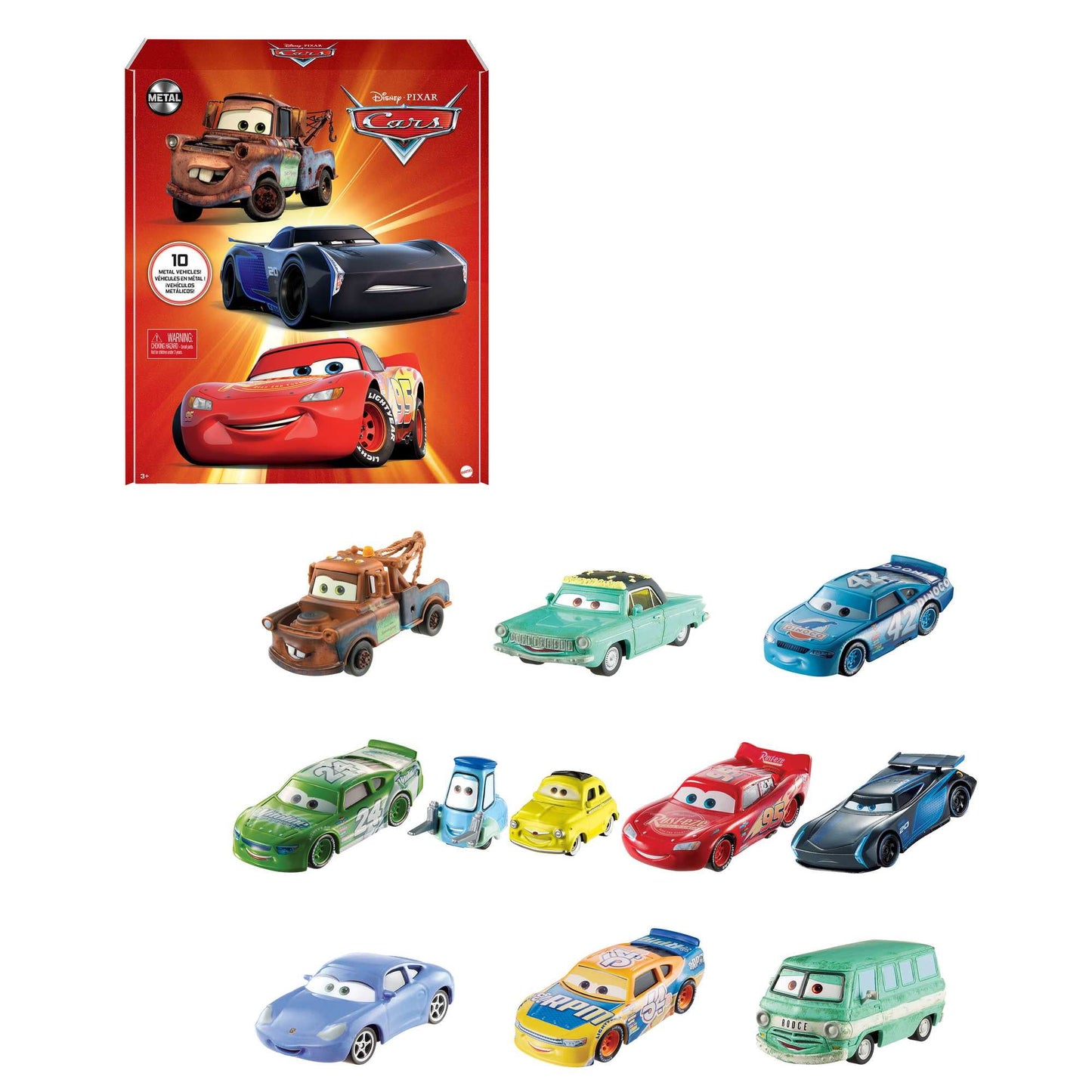 Disney Pixar Cars Die-Cast Vehicle 10-Pack, Collectible Set of 1:55 Scale Toy Cars