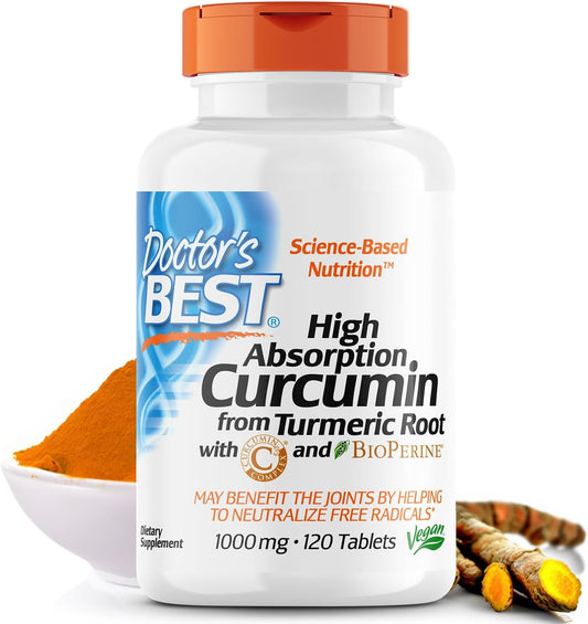 Doctor's Best Curcumin From Turmeric Root  with C3 Complex & BioPerine, Non-GMO, Gluten Free, Soy Free, Joint Support, 1000 mg, 120 Tablets