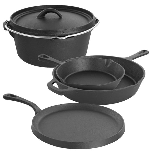 Drevy Assorted Pre-Seasoned Cast Iron Cookware Set, 5 Piece, Black