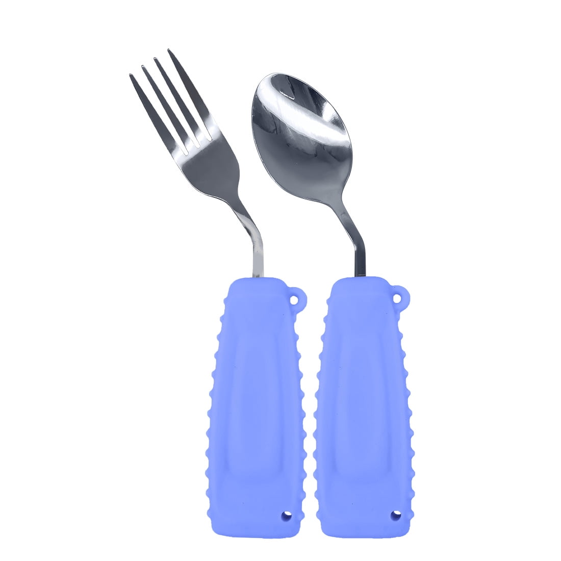 EZ Assistive Adaptive Utensils Spoon & Fork Easy to Hold for Independent Eating, Weighted Utensils for Hand Tremors (Purple Spoon & Fork Left Hand)