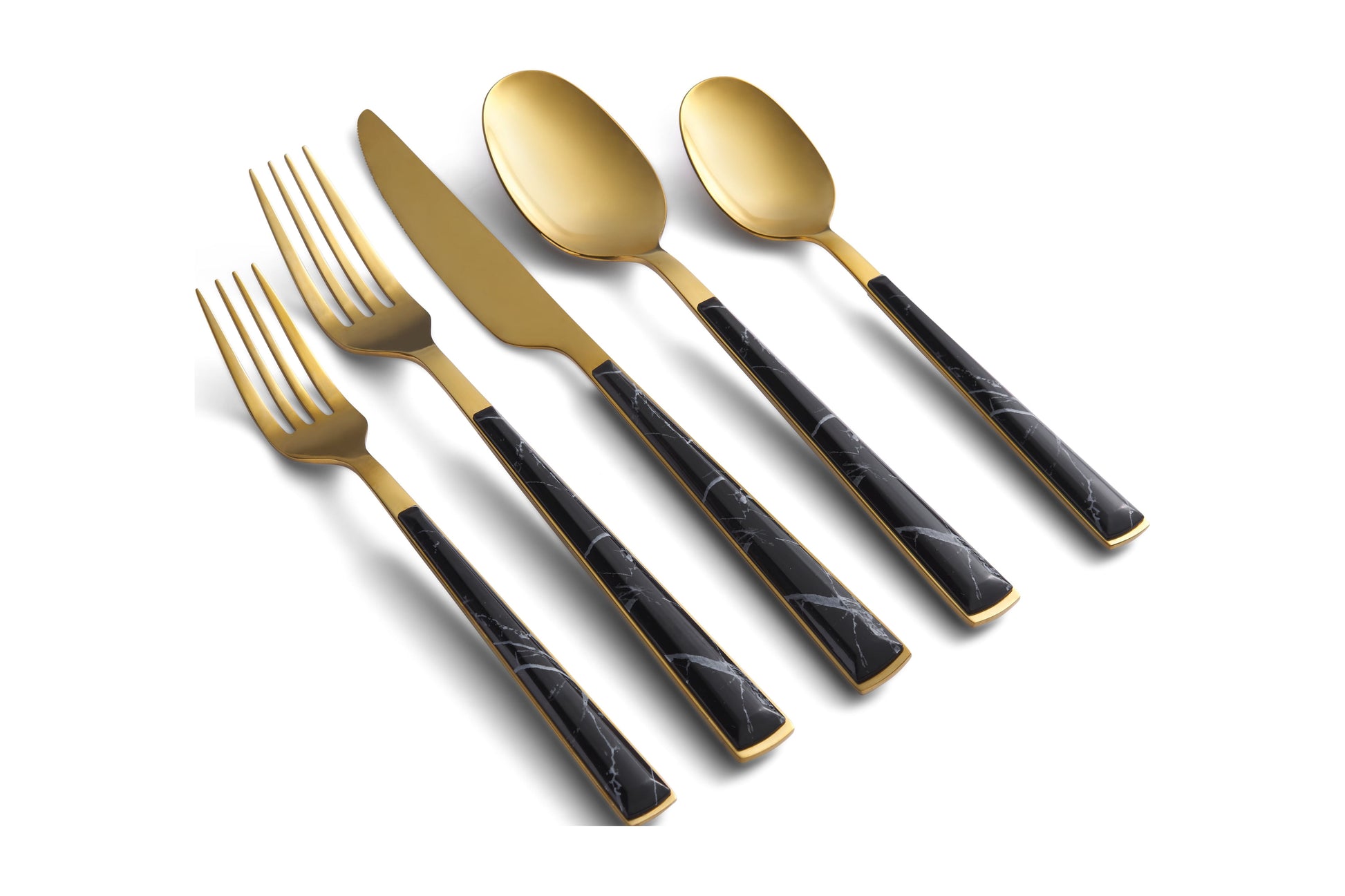 Eivin Black Marble with Gold Mirror 18/0 20-Piece Flatware Set, Service for 4