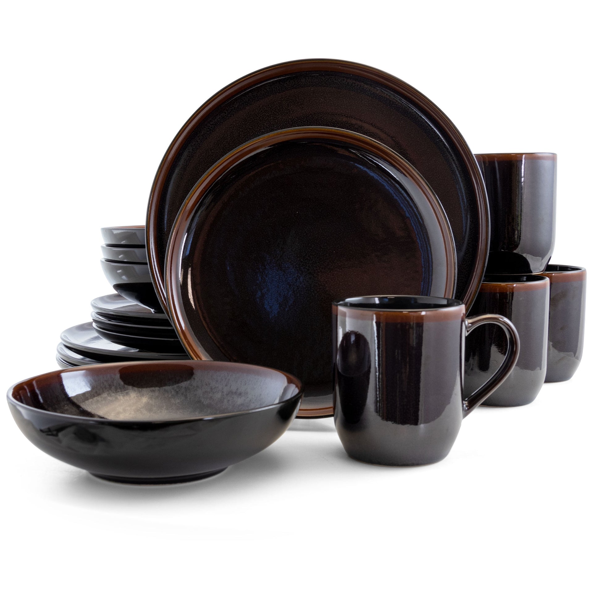 Elama Midnight Beach 16 Piece Dinnerware Set in Metallic Black