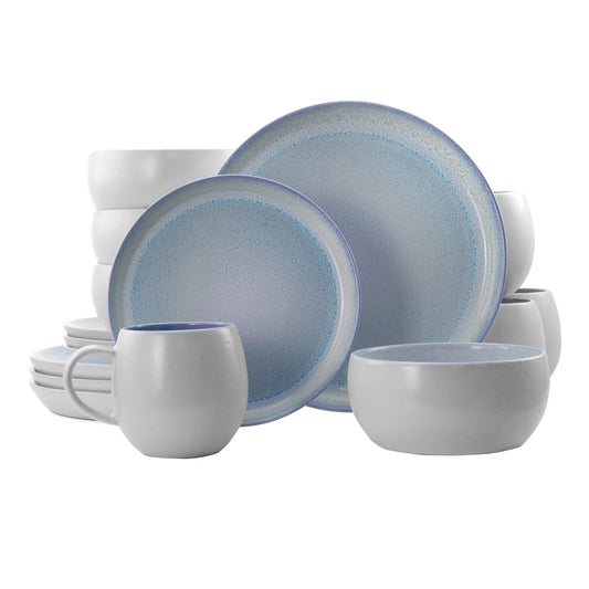 Elama Mocha 16 Pieces Stoneware Dinnerware Set in Blue